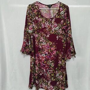 Roz & Ali Petite XL Burgundy Floral Bell Sleeve Shift Dress New With Tags X